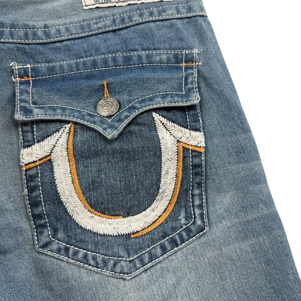 True Religion Brand Jeans Mens Size 36 Straight Leg Blue Denim Classic U‎ Logo